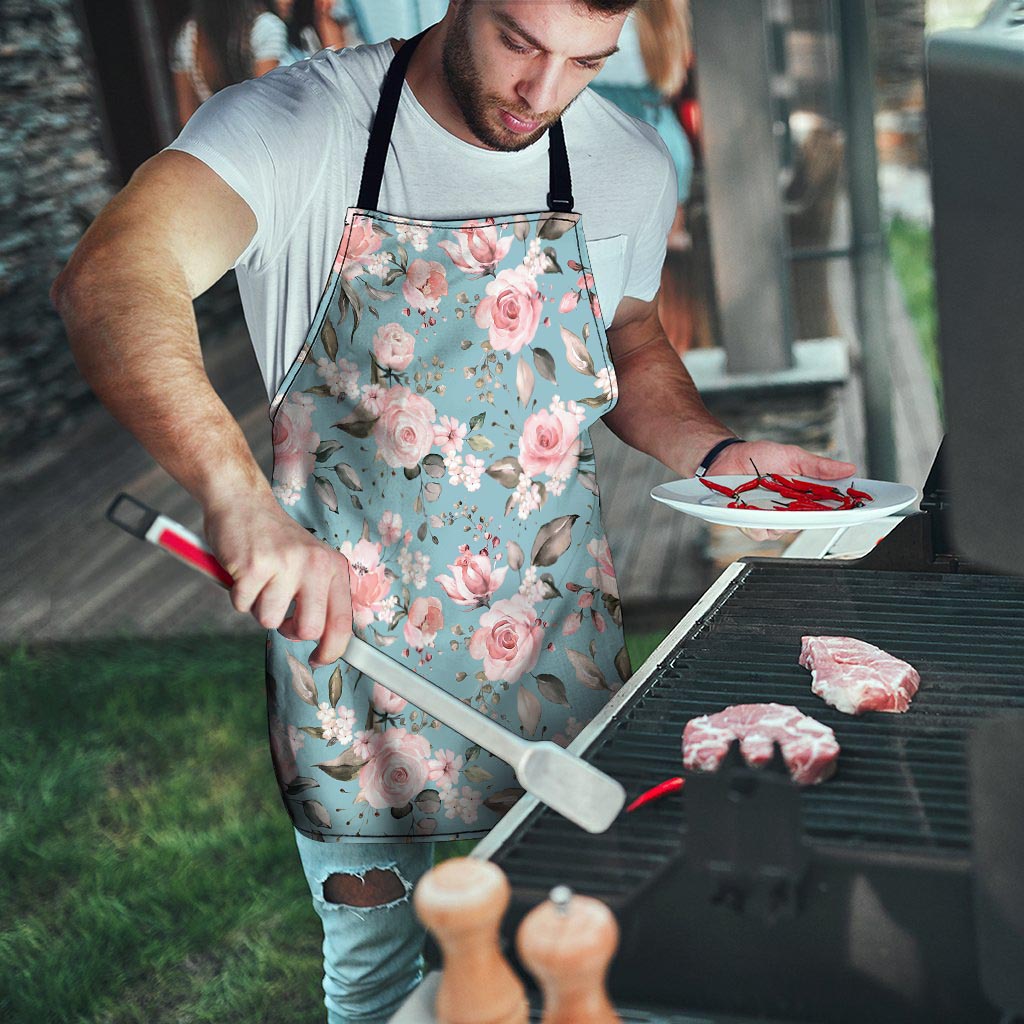 Pink Rose Flower Print Men's Apron-grizzshop