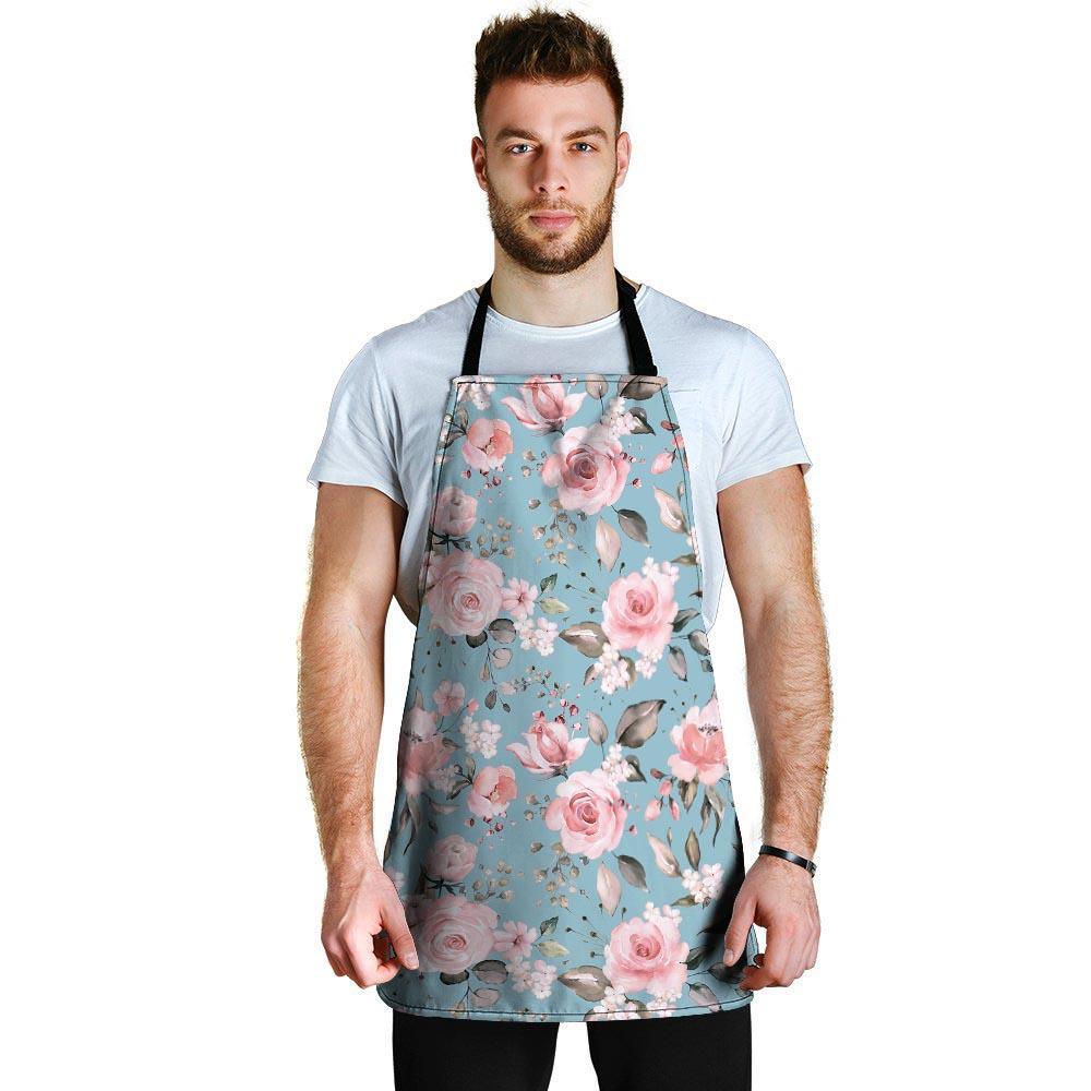 Pink Rose Flower Print Men's Apron-grizzshop