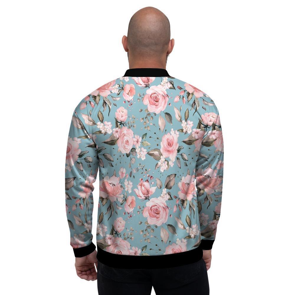 Pink Rose Flower Print Men's Bomber Jacket-grizzshop