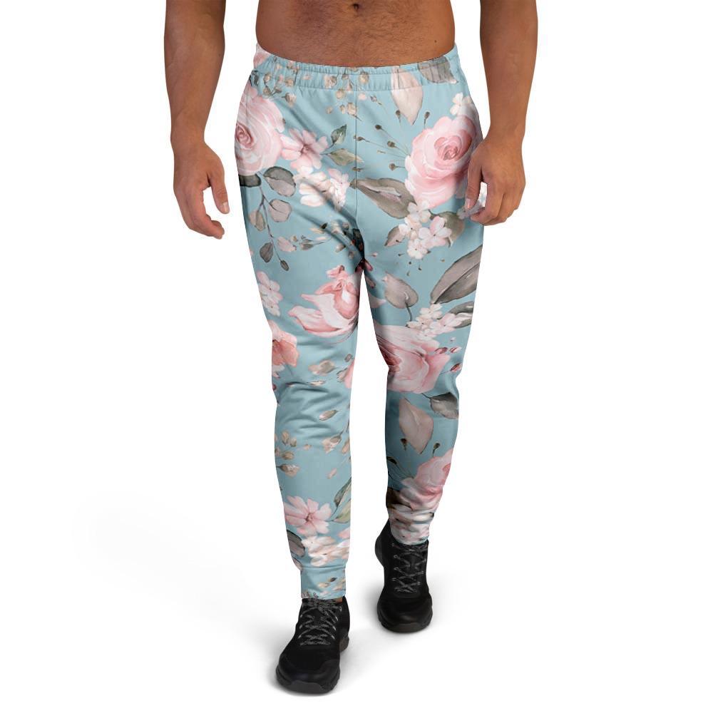 Pink Rose Flower Print Men's Joggers-grizzshop