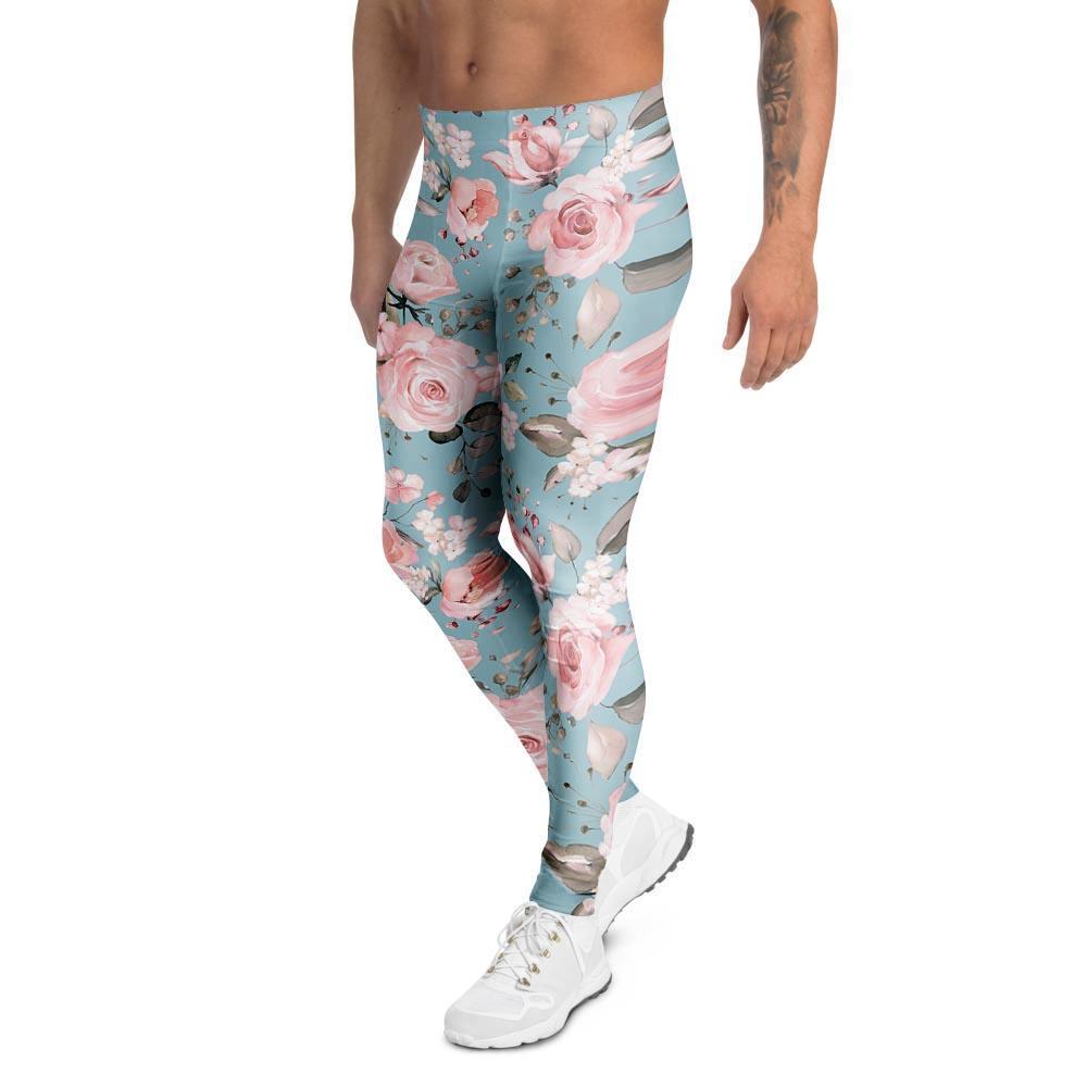 Pink Rose Flower Print Men's Leggings-grizzshop