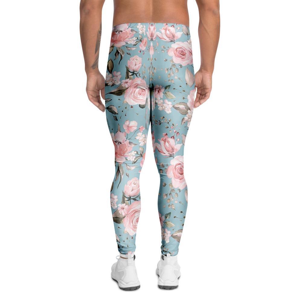 Pink Rose Flower Print Men's Leggings-grizzshop