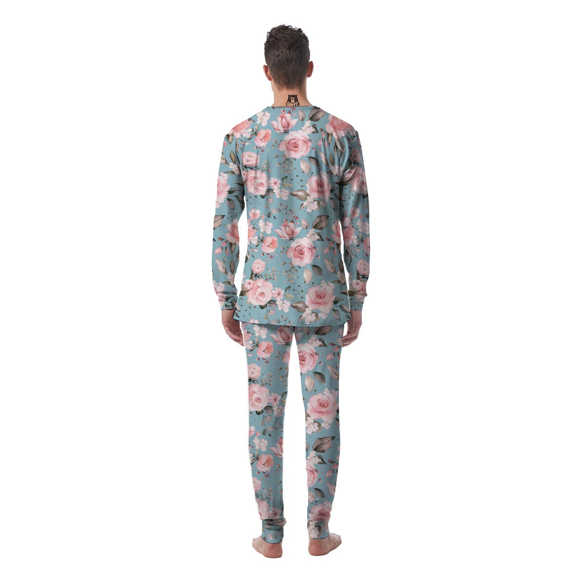 Pink Rose Flower Print Men's Pajamas-grizzshop