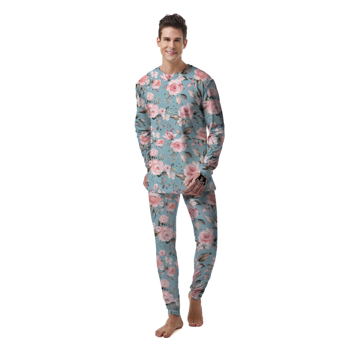 Pink Rose Flower Print Men's Pajamas-grizzshop