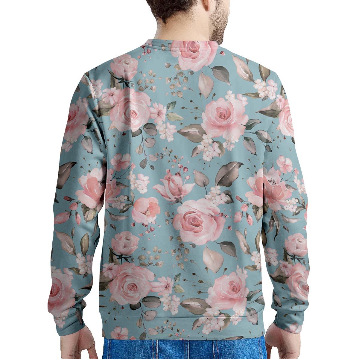 Pink Rose Flower Print Men's Sweatshirt-grizzshop