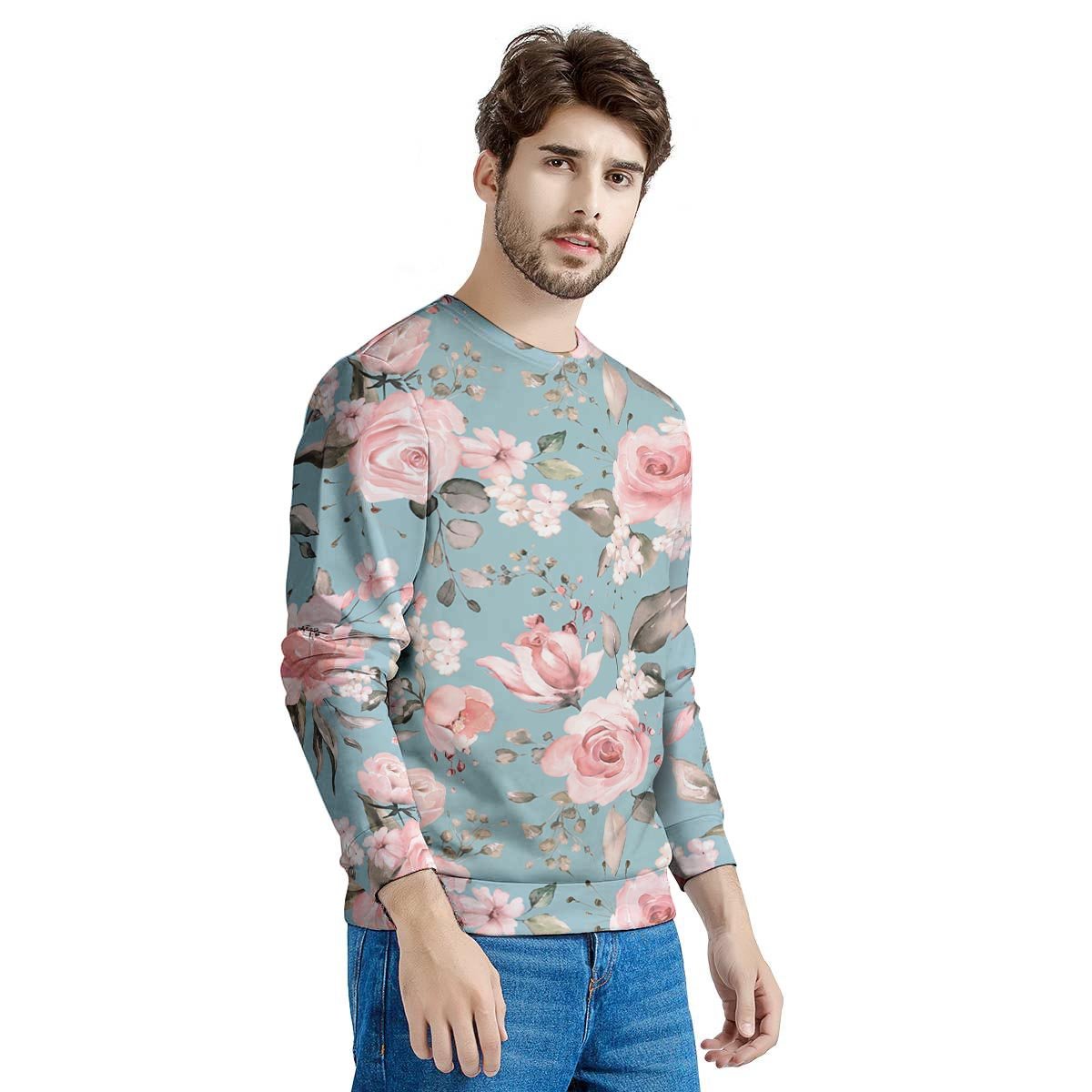 Pink Rose Flower Print Men's Sweatshirt-grizzshop