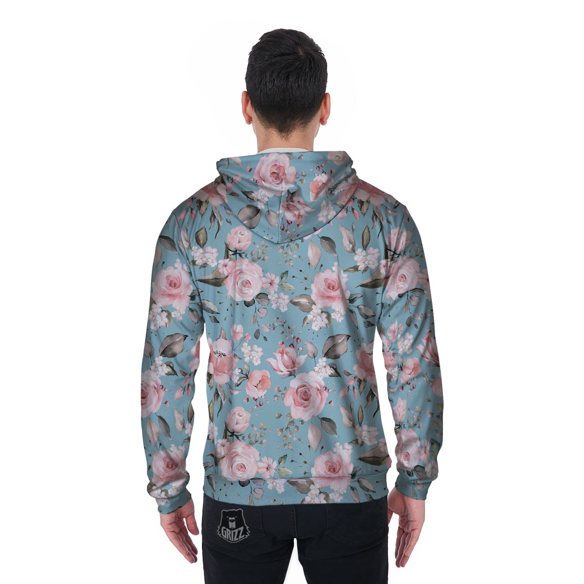 Pink Rose Flower Print Men's Zip Up Hoodie-grizzshop