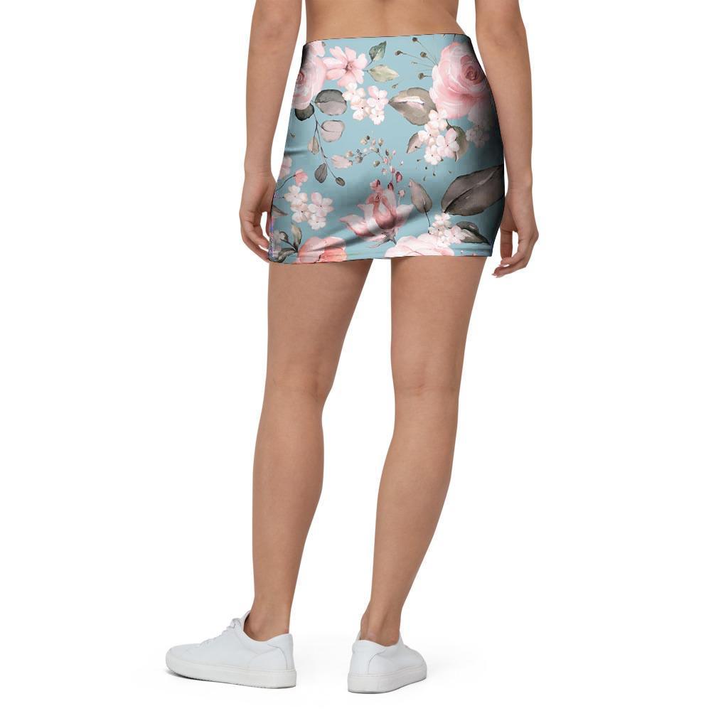 Pink Rose Flower Print Mini Skirt-grizzshop