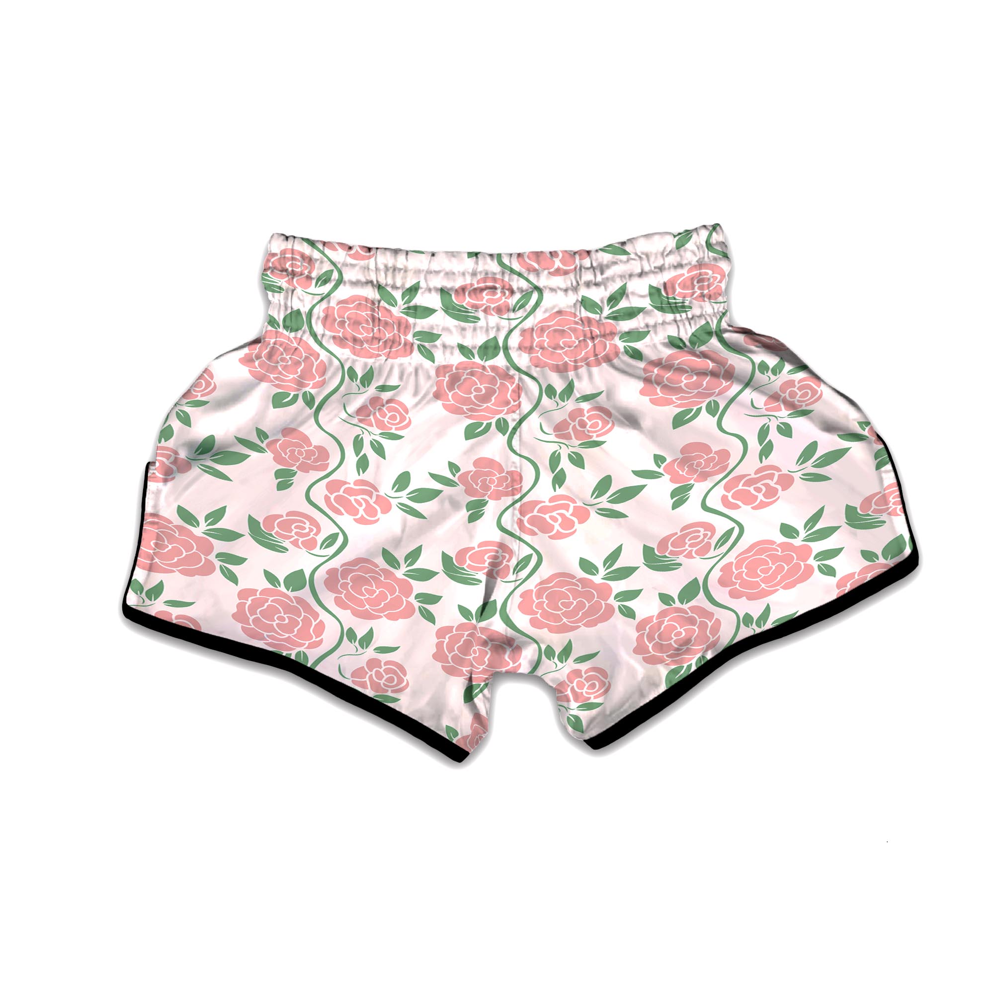 Pink Rose Flower Print Muay Thai Boxing Shorts-grizzshop