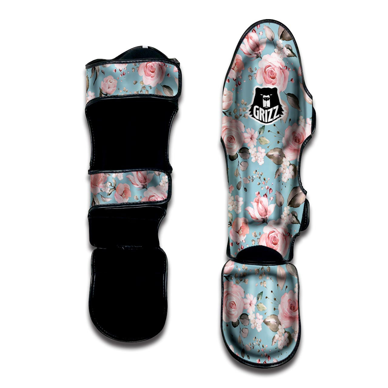 Pink Rose Flower Print Muay Thai Shin Guard-grizzshop