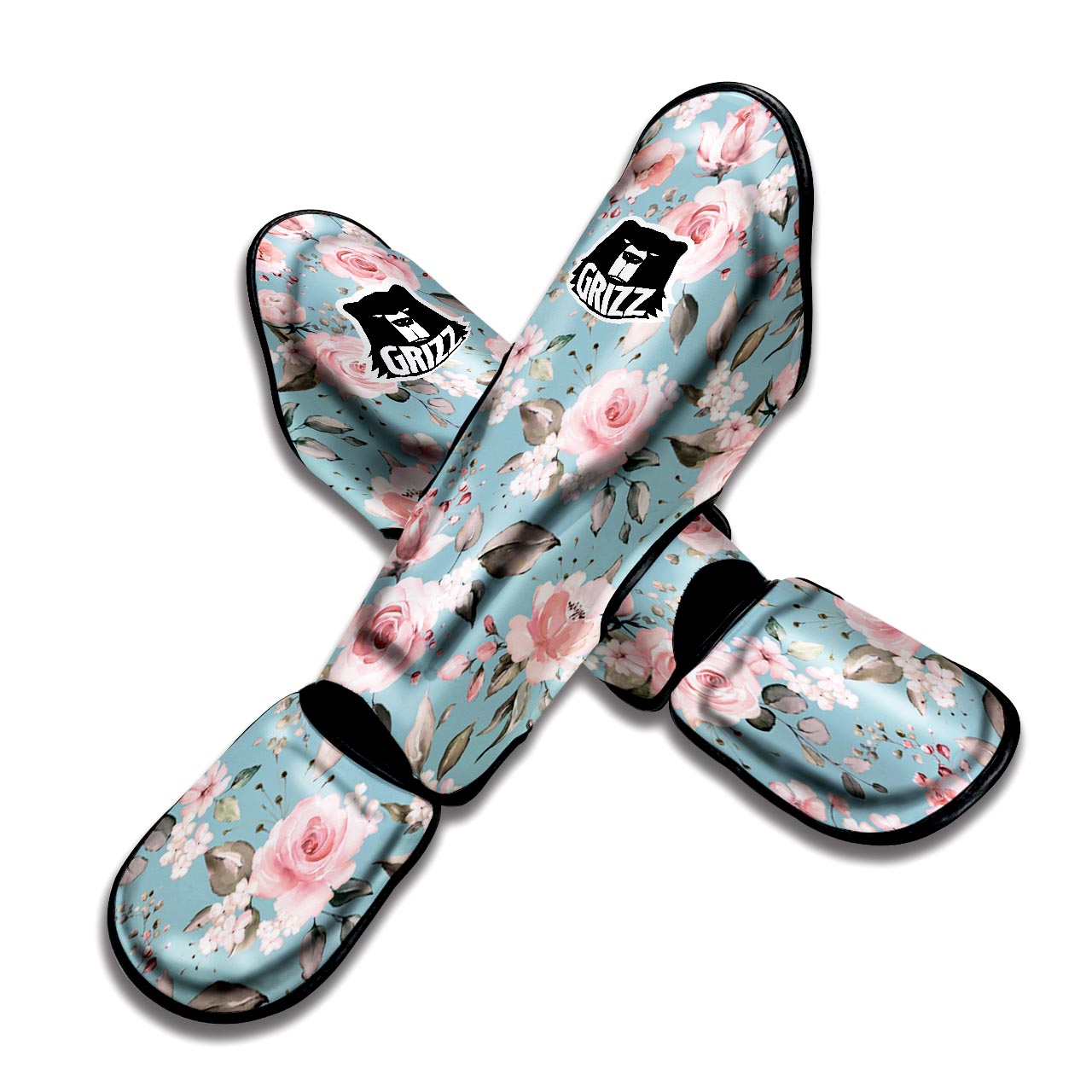 Pink Rose Flower Print Muay Thai Shin Guard-grizzshop