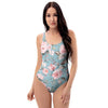 Pink Rose Flower Print One Piece Swimsuite-grizzshop