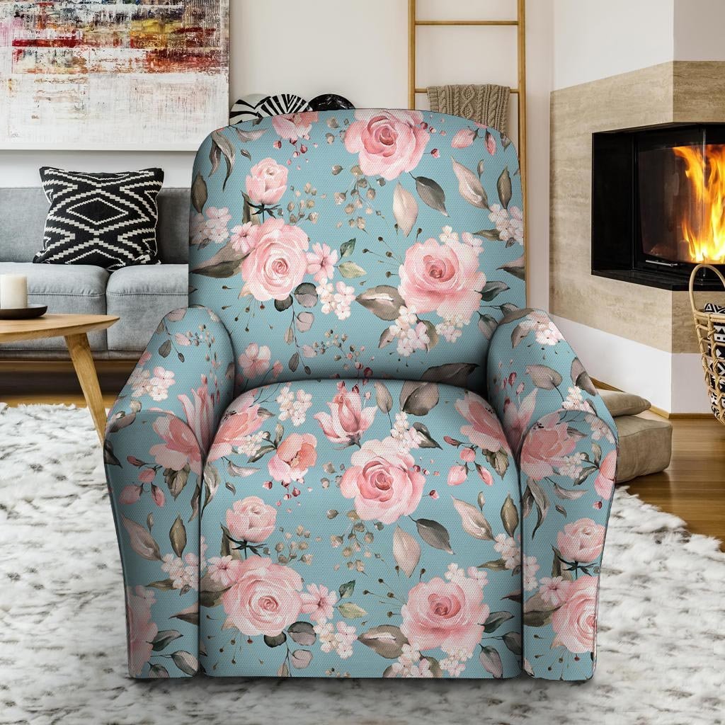 Pink Rose Flower Print Recliner Cover-grizzshop