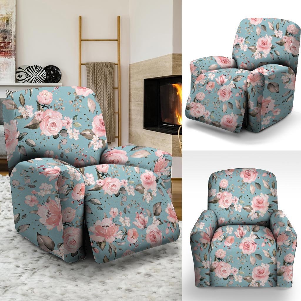 Pink Rose Flower Print Recliner Cover-grizzshop