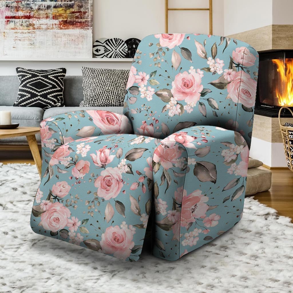 Pink Rose Flower Print Recliner Cover-grizzshop