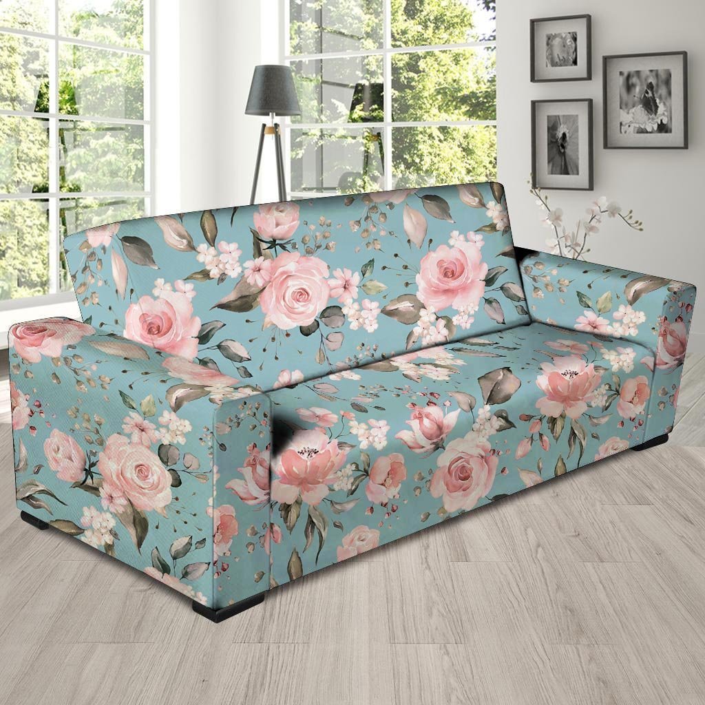 Pink Rose Flower Print Sofa Cover-grizzshop