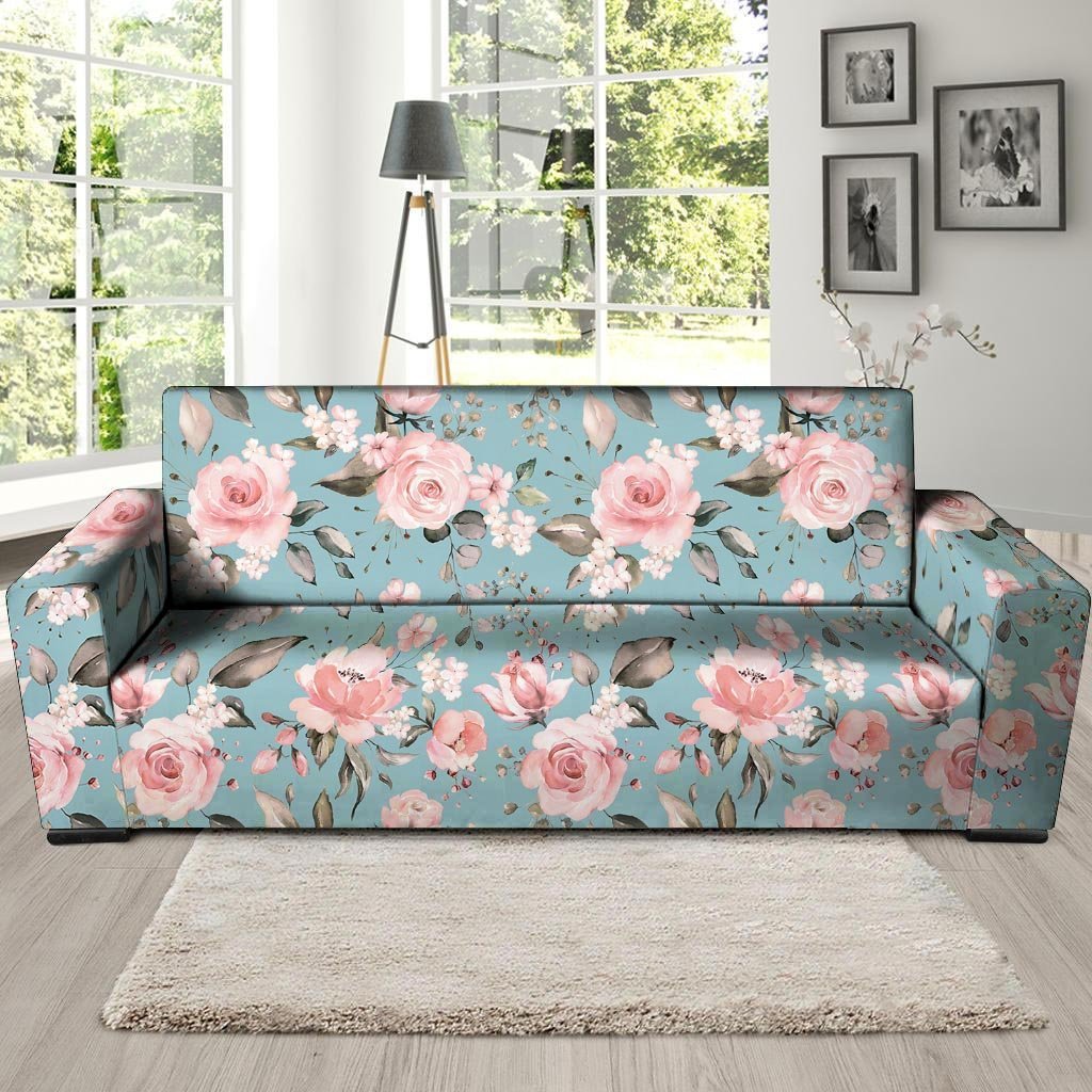 Pink Rose Flower Print Sofa Cover-grizzshop