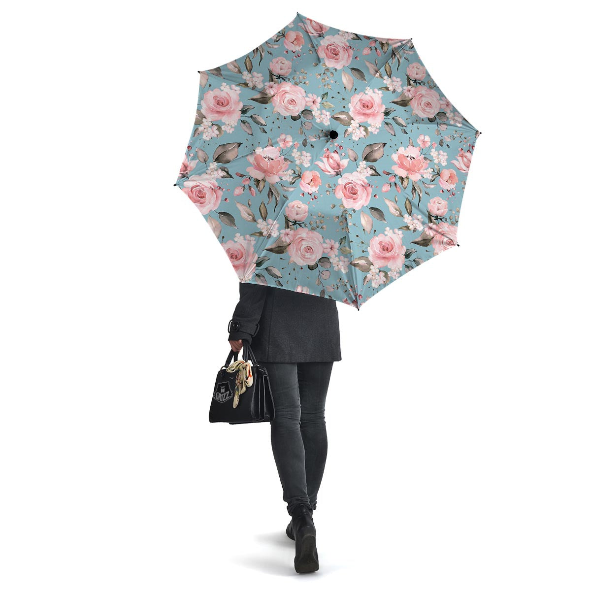 Pink Rose Flower Print Umbrella-grizzshop