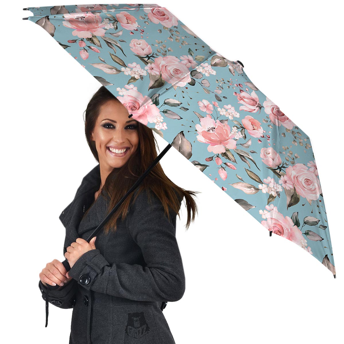 Pink Rose Flower Print Umbrella-grizzshop