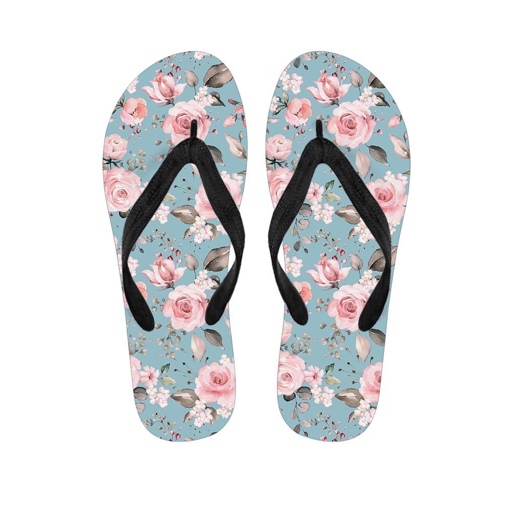 Pink Rose Flower Print Women's Flip Flops-grizzshop