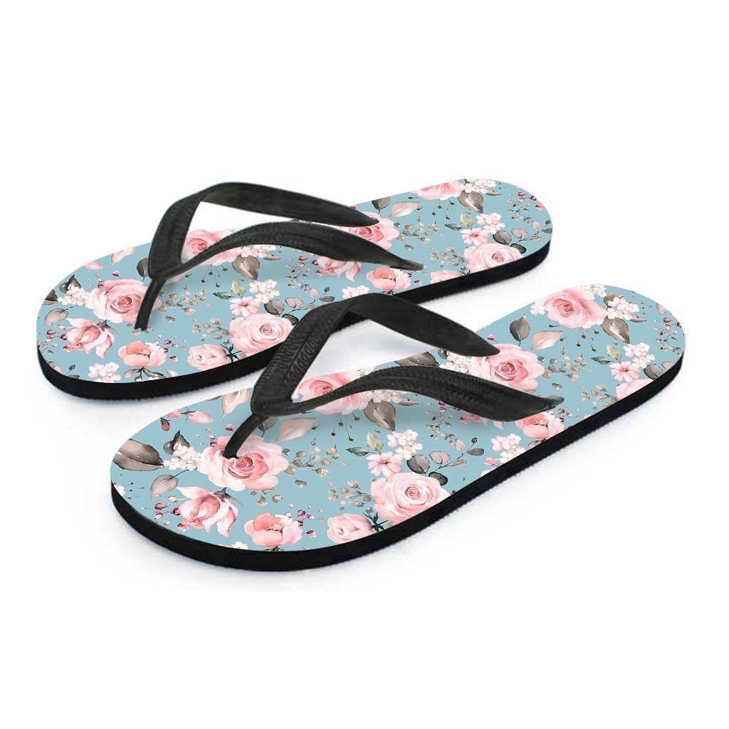 Pink Rose Flower Print Women's Flip Flops-grizzshop