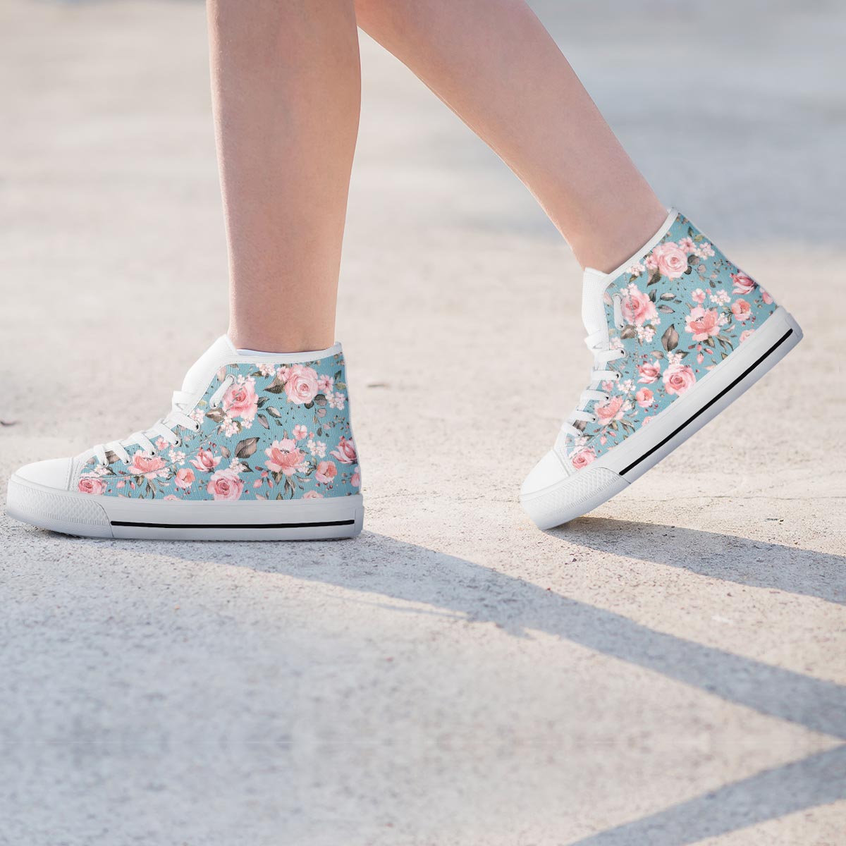 Pink Rose Flower Print Women's High Top Shoes-grizzshop