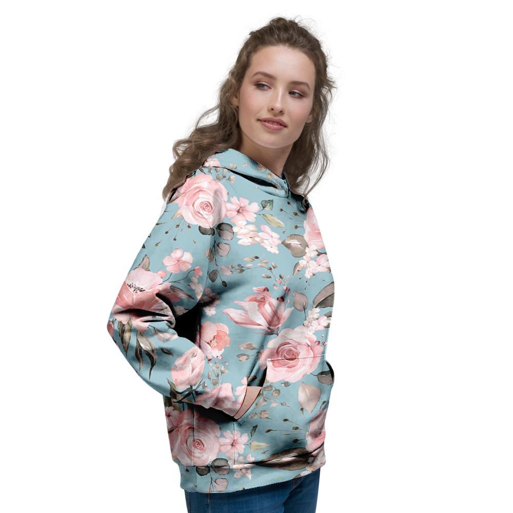 Pink Rose Flower Print Women's Hoodie-grizzshop