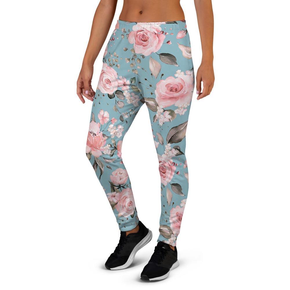 Pink Rose Flower Print Women's Joggers-grizzshop