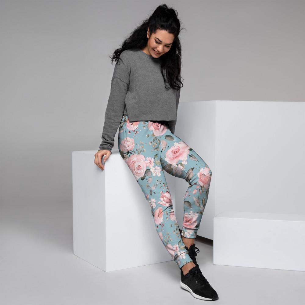 Pink Rose Flower Print Women's Joggers-grizzshop