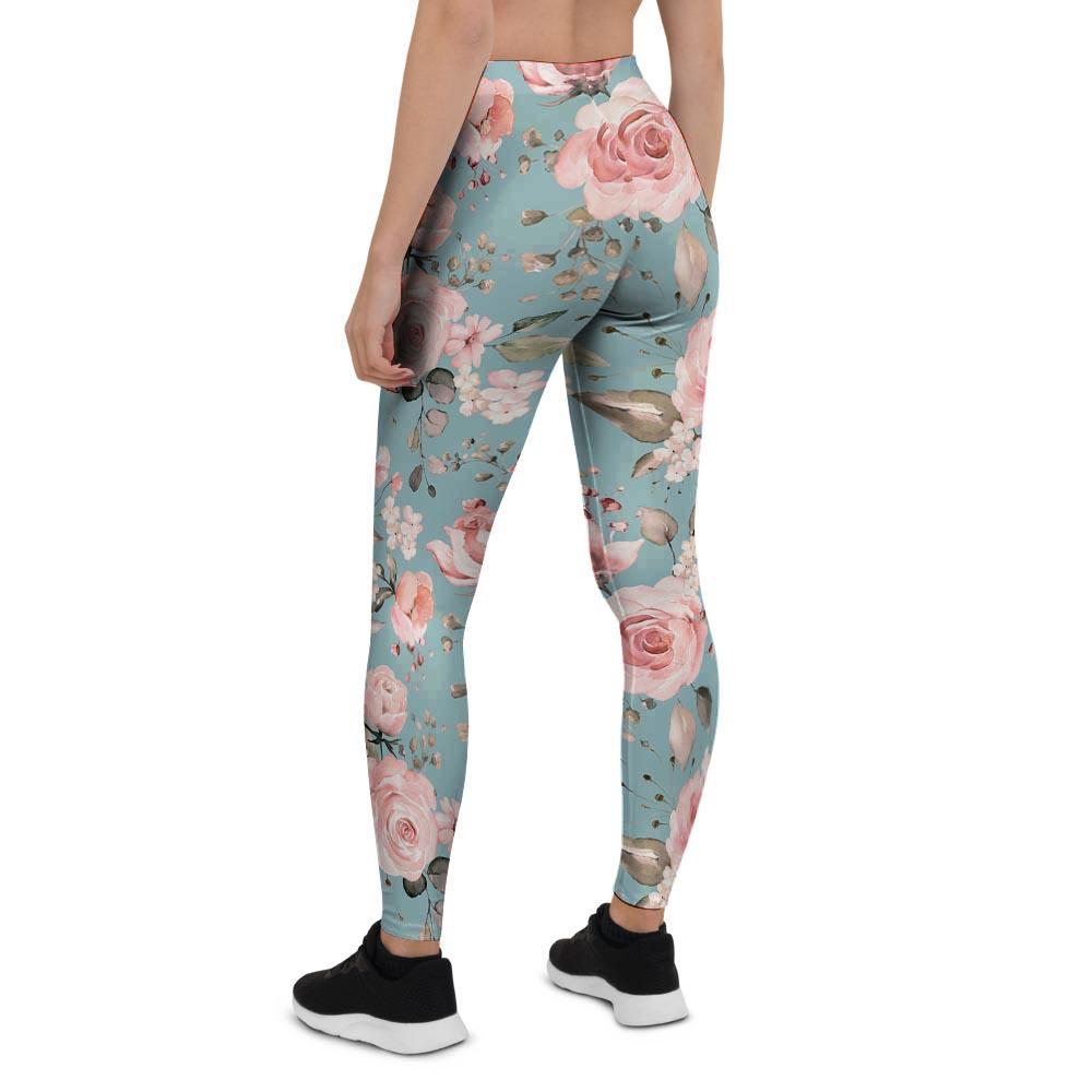 Pink Rose Flower Print Women's Leggings-grizzshop