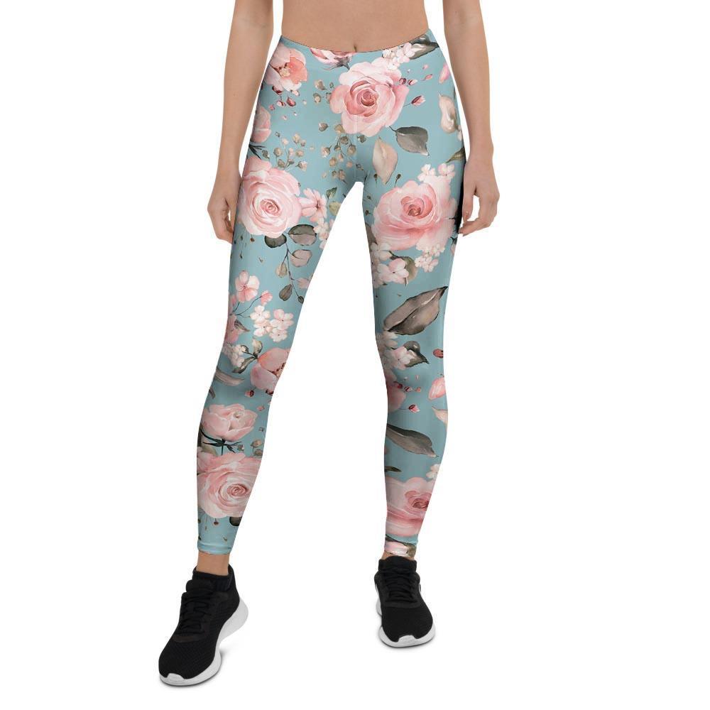 Pink Rose Flower Print Women's Leggings-grizzshop