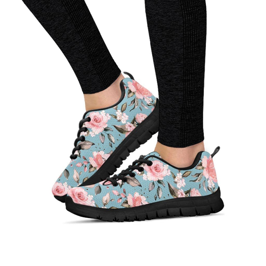 Pink Rose Flower Print Women's Sneakers-grizzshop