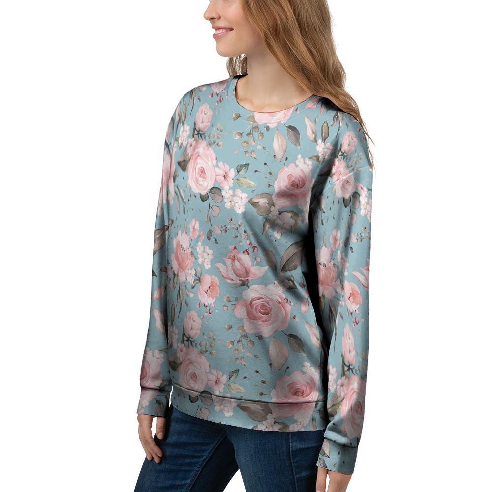 Pink Rose Flower Print Women's Sweatshirt-grizzshop