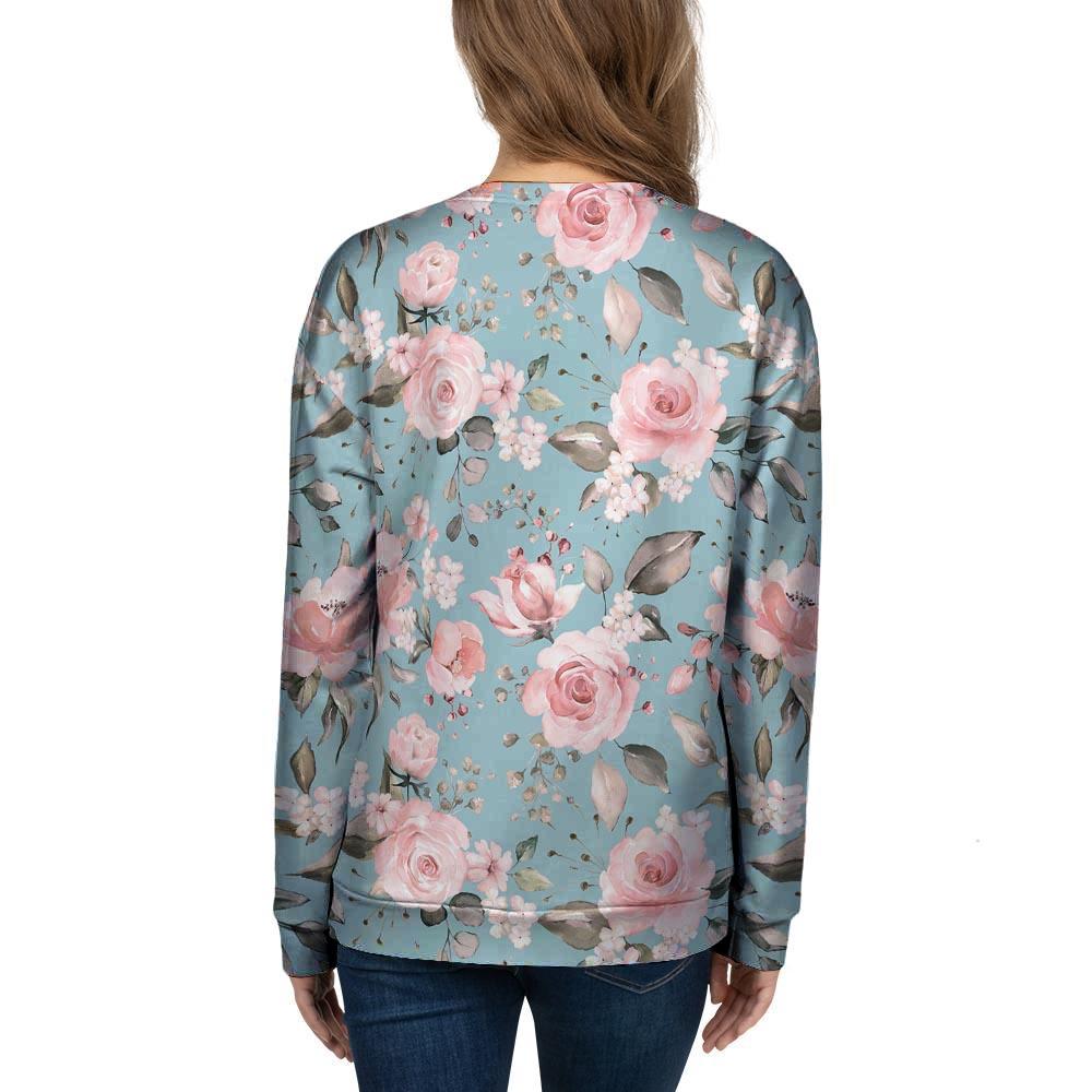 Pink Rose Flower Print Women's Sweatshirt-grizzshop