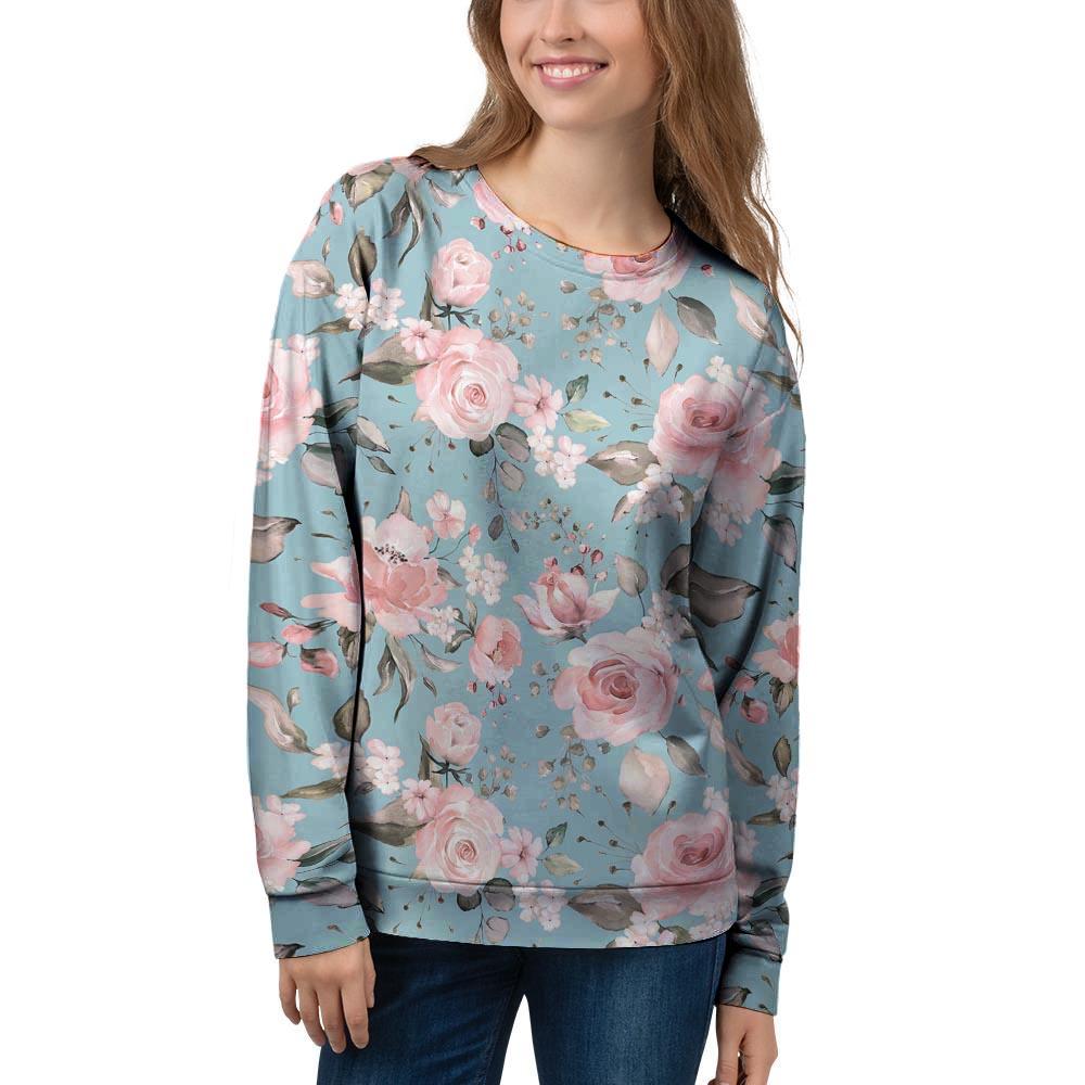 Pink Rose Flower Print Women's Sweatshirt-grizzshop