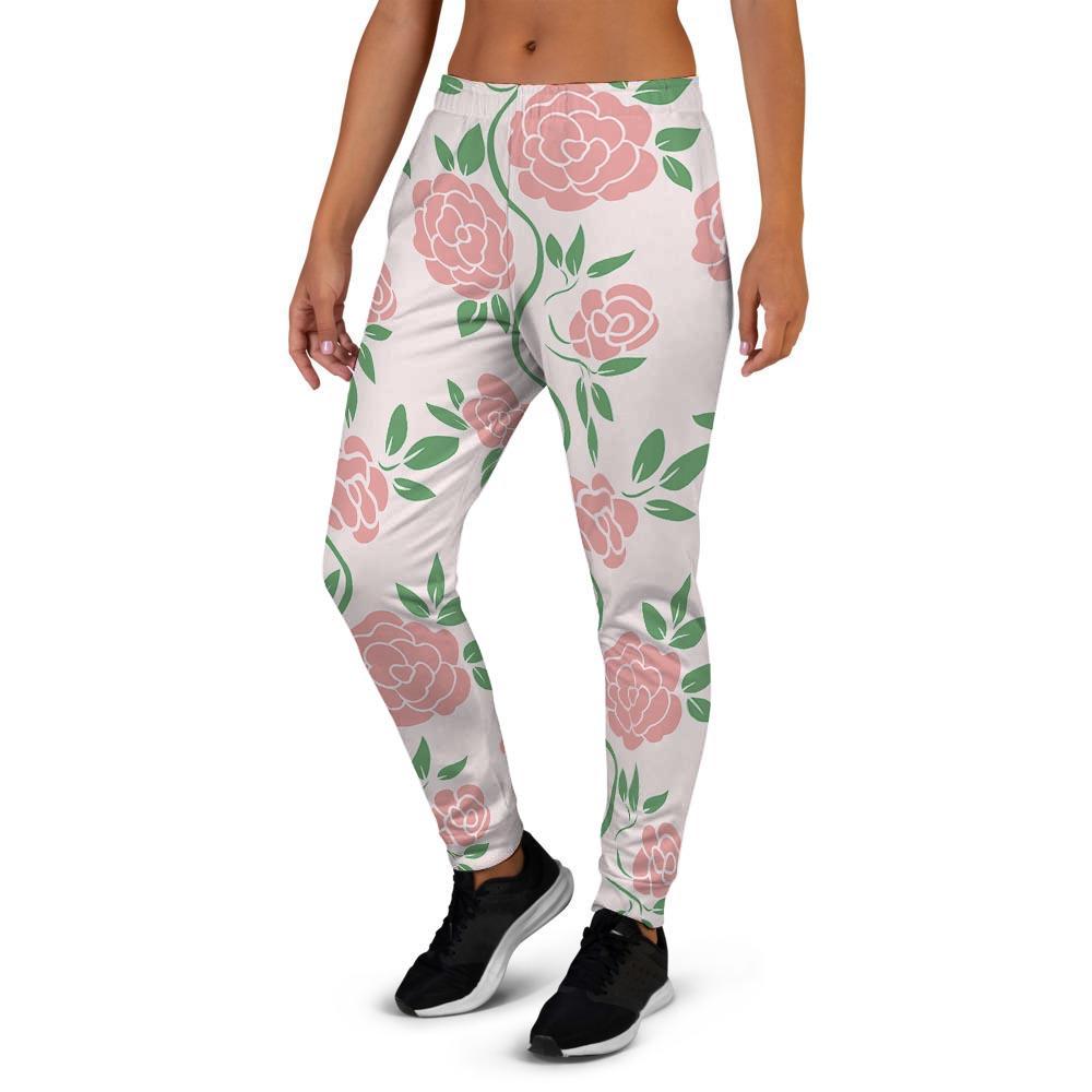 Pink Rose Flower Women's Joggers-grizzshop