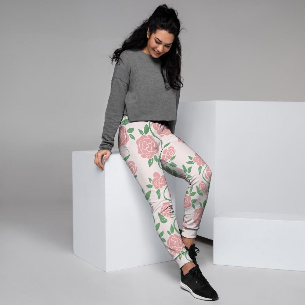 Pink Rose Flower Women's Joggers-grizzshop