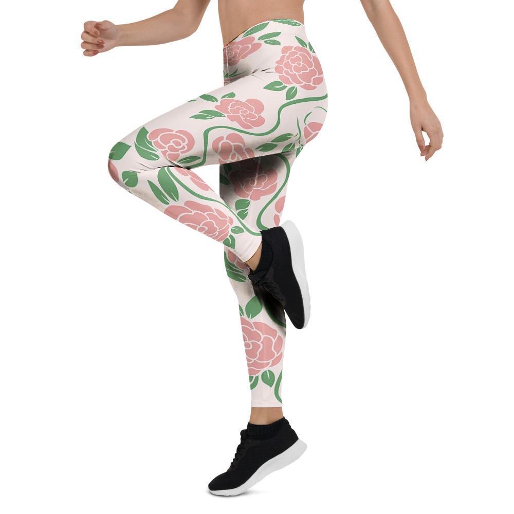 Pink Rose Flower Women's Leggings-grizzshop