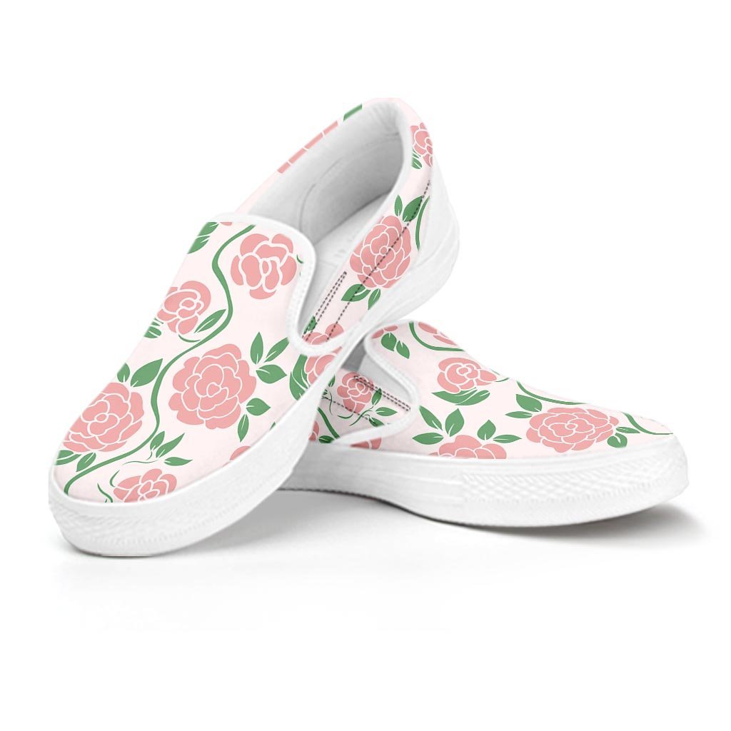 Pink Rose Flower Women's Slip On Sneakers-grizzshop
