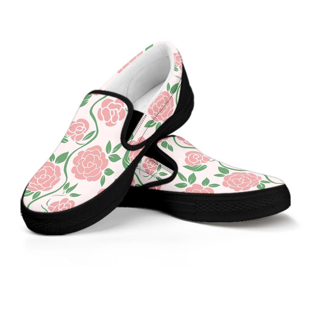 Pink Rose Flower Women's Slip On Sneakers-grizzshop