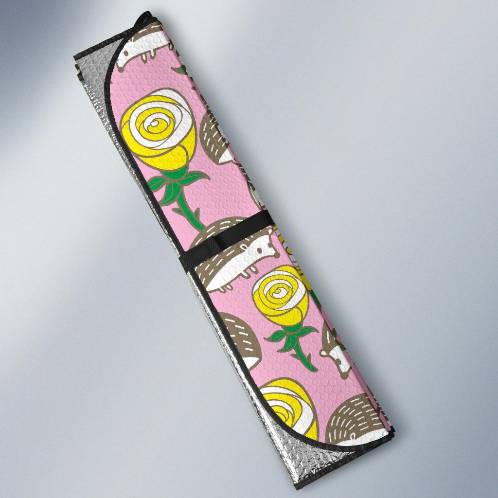 Pink Rose Hedgehogs Car Sun Shade-grizzshop
