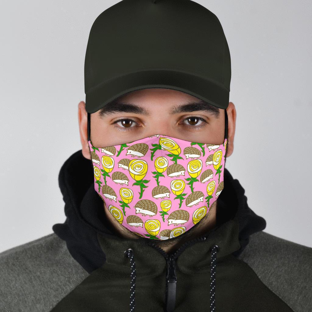 Pink Rose Hedgehogs Face Mask-grizzshop