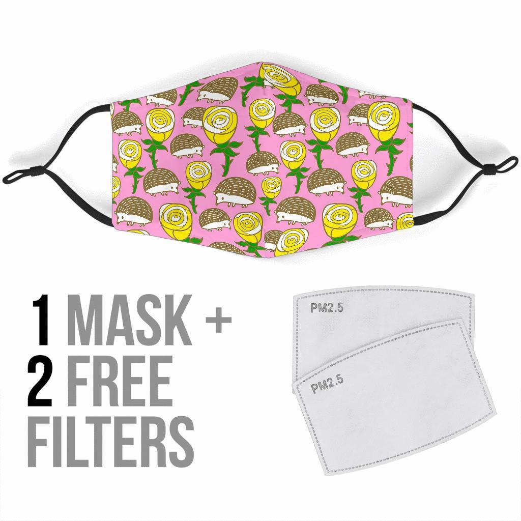 Pink Rose Hedgehogs Face Mask-grizzshop