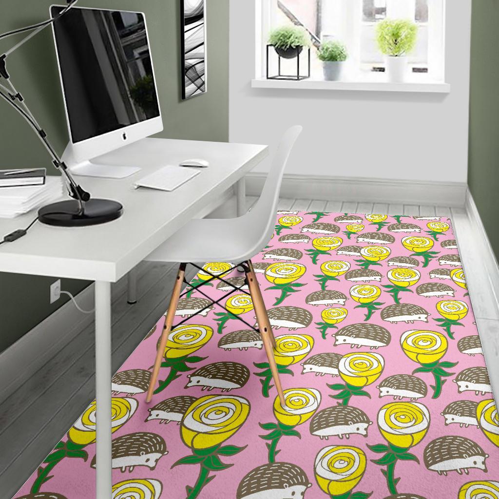 Pink Rose Hedgehogs Floor Mat-grizzshop