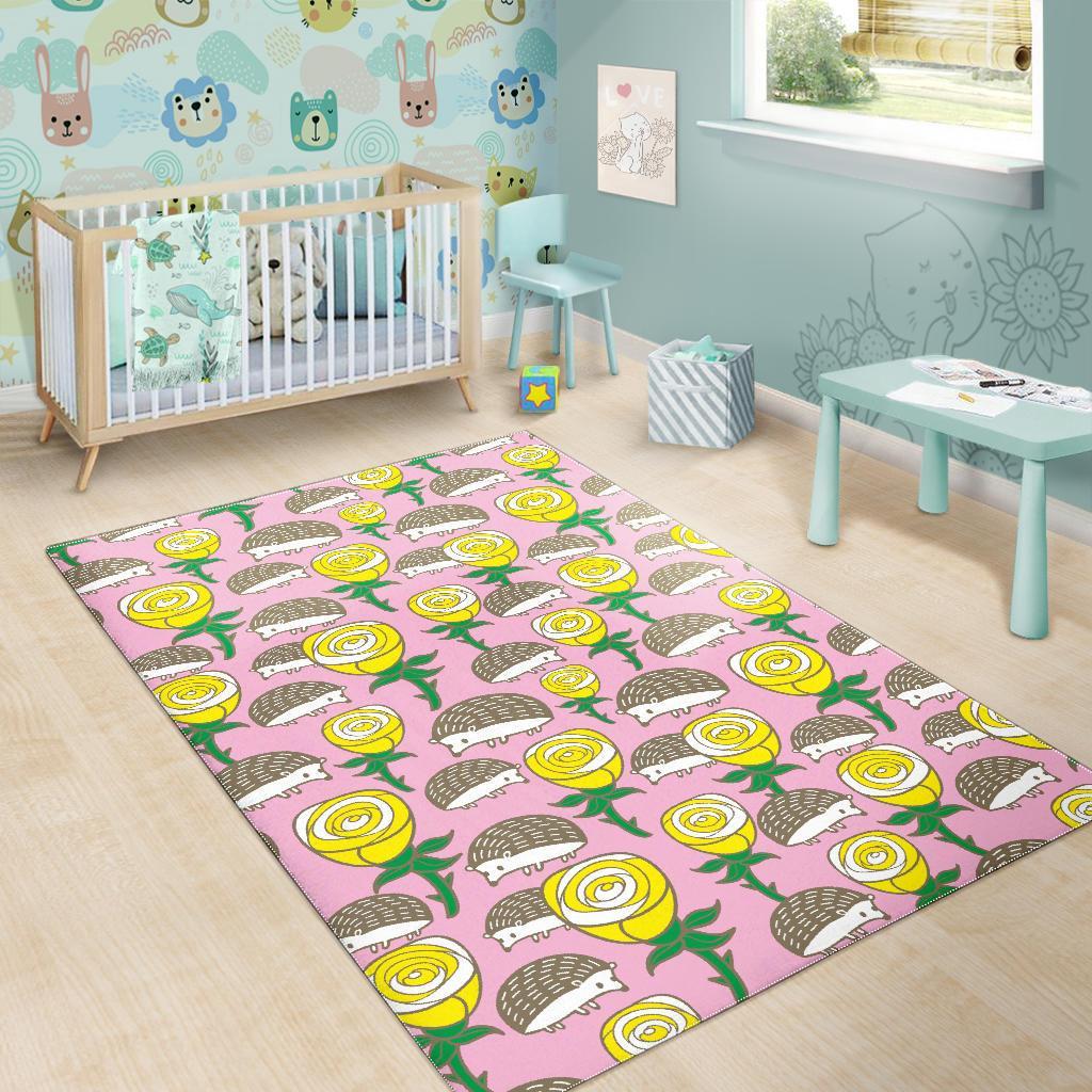 Pink Rose Hedgehogs Floor Mat-grizzshop