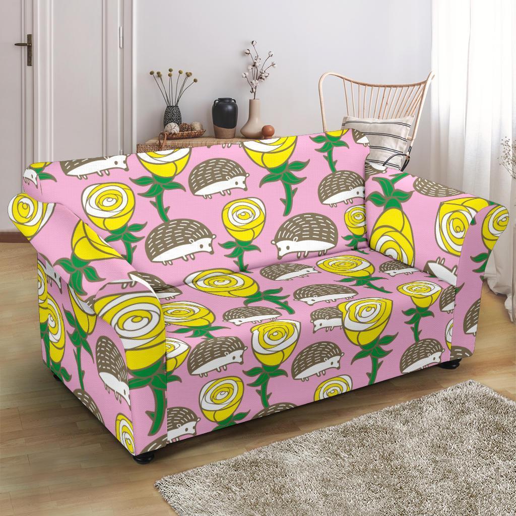 Pink Rose Hedgehogs Loveseat Cover-grizzshop