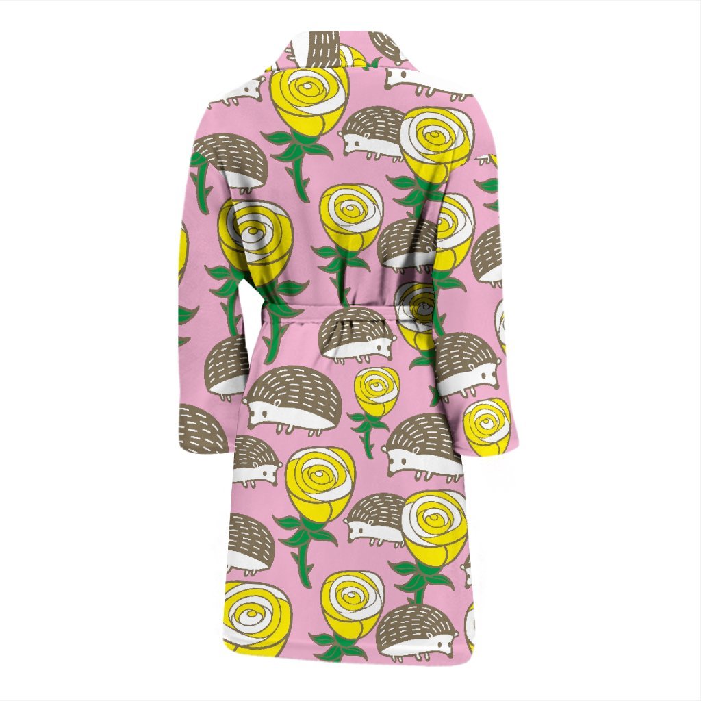 Pink Rose Hedgehogs Men Long Robe-grizzshop