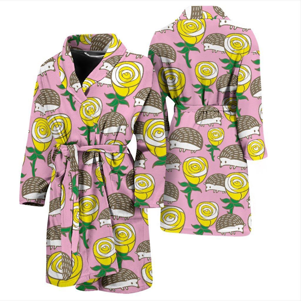 Pink Rose Hedgehogs Men Long Robe-grizzshop