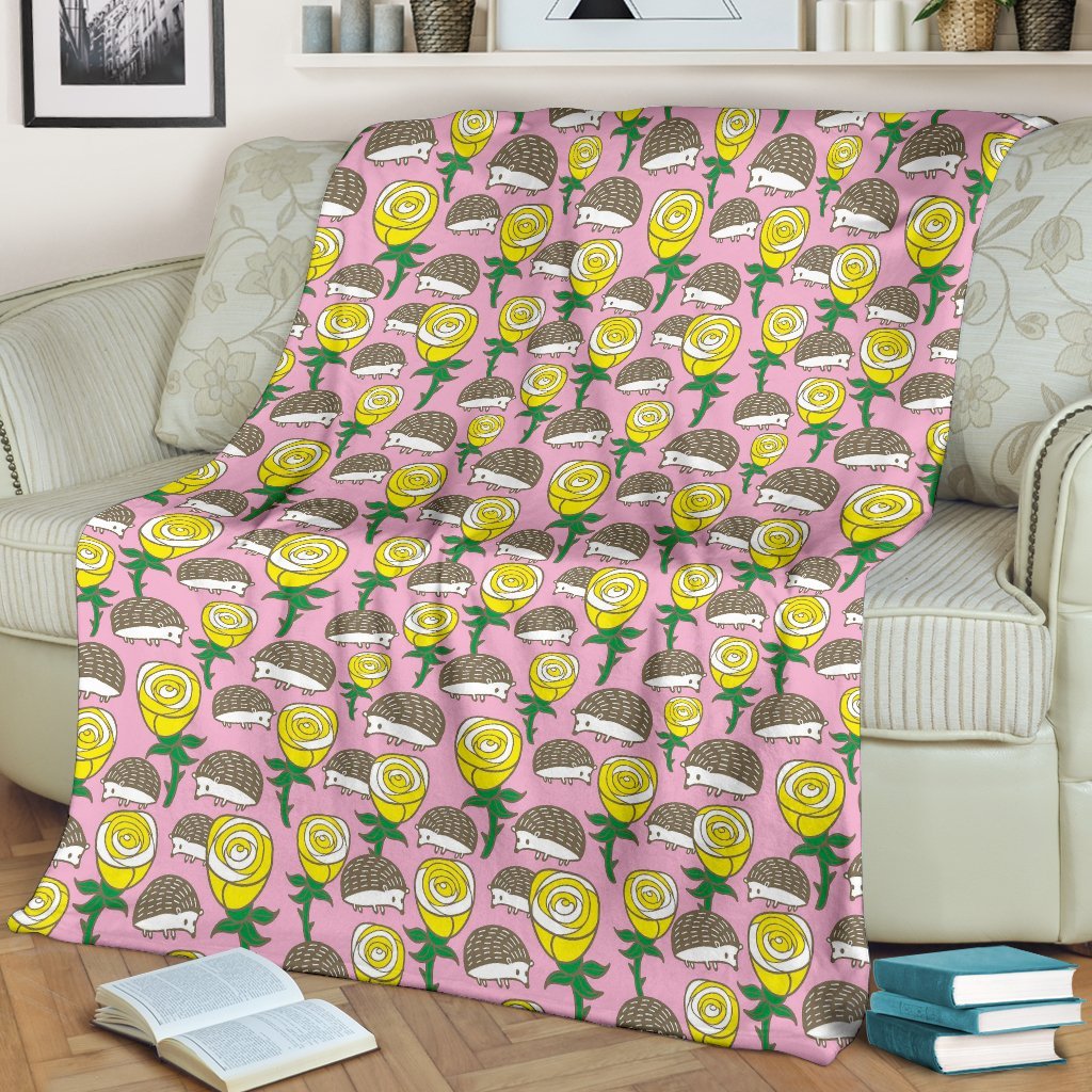 Pink Rose Hedgehogs Pattern Print Blanket-grizzshop