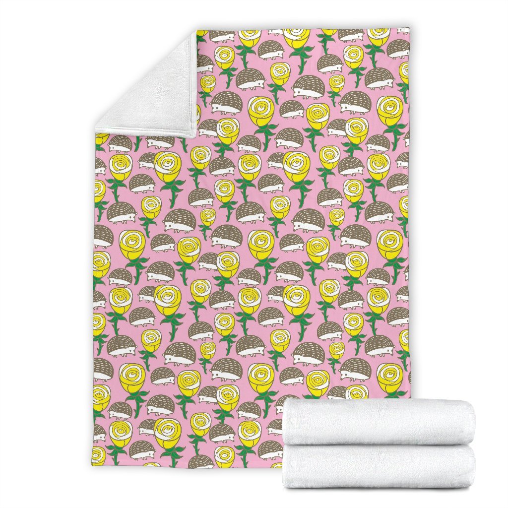 Pink Rose Hedgehogs Pattern Print Blanket-grizzshop